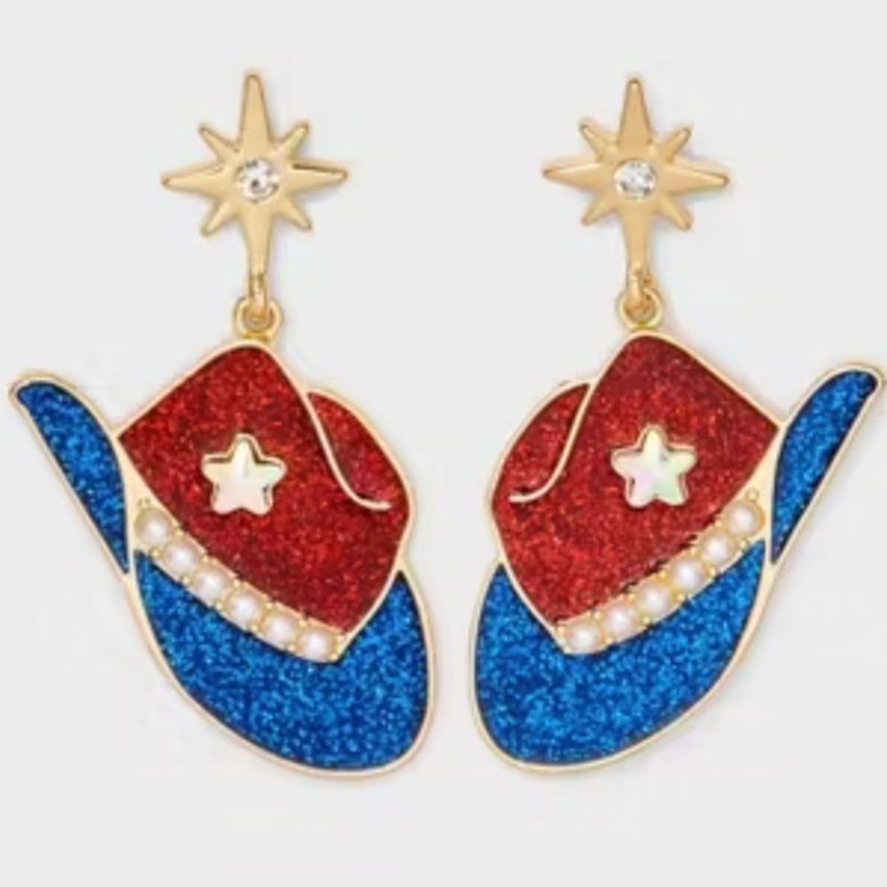Oh my stars cowgirl Americana earrings Red White Blue pearls fashion jewelry